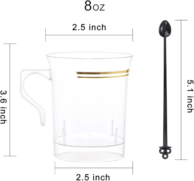 Nervure 60 Pack Clear Gold Plastic Coffee Mugs - Image 3