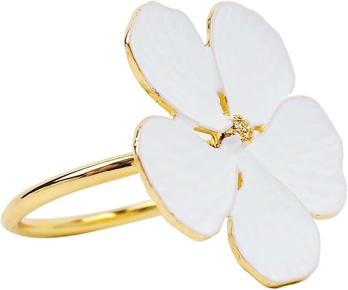 Efavormart 4 Pack | White & Gold Metal Flower Napkin Rings, Floral Serviette - Image 7