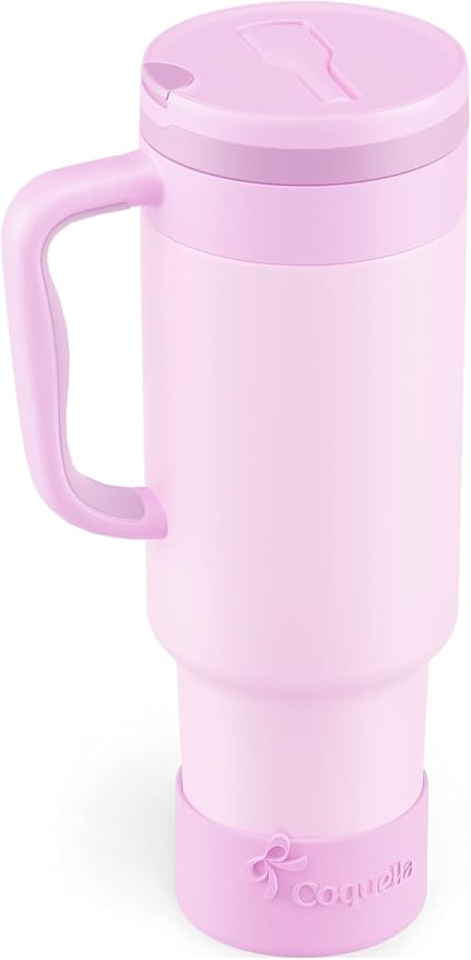40 oz Insulated Tumbler with Handle and Push-Button Straw Lid, Stainless Steel by Coquella