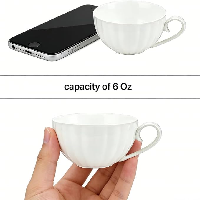 Yesland Set of 6 Royal Tea Cups and Saucers, 6 oz White Porcelain Tea Set & - Image 7