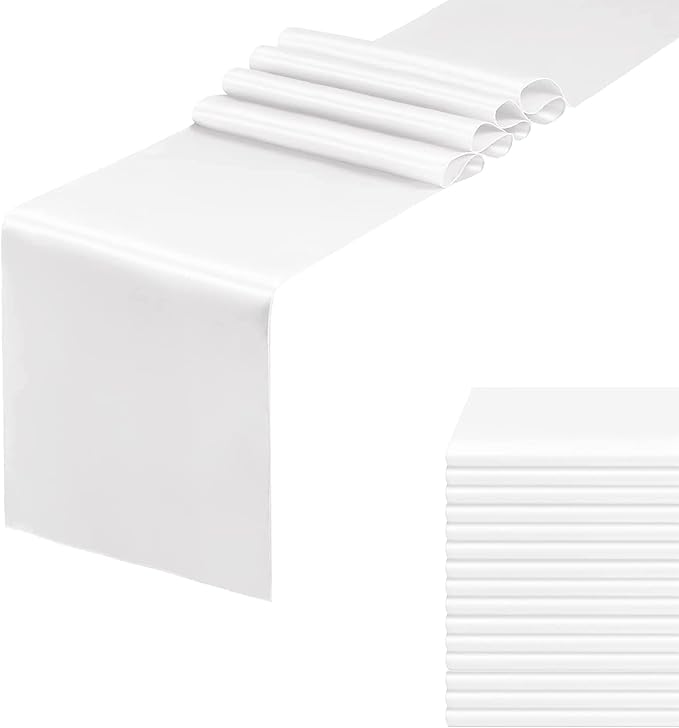 White Satin Table Runner 12x108 Inches, 15 Pack | Silk and Smooth Fabric by HMQIANG