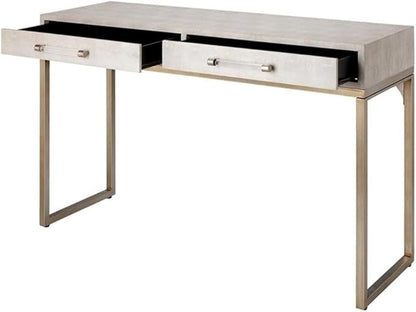 Eden Home 2-Drawer Transitional Faux Leather Console Table in Cream