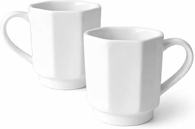 Minimalist White Ceramic Coffee Mug Set of 2 – 12 oz Modern Style Cups – Matte by Unknown