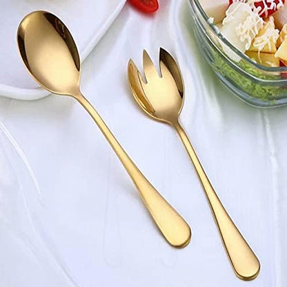 Salad Servers Salad Spoons and Fork Set Stainless Steel Serving Utensils - Image 5