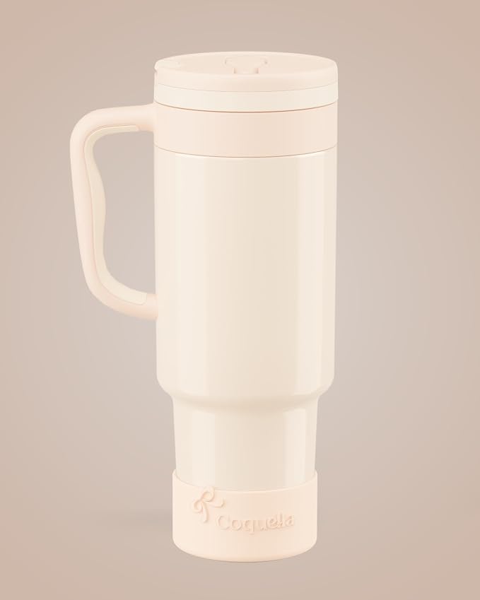 40 oz Insulated Tumbler with Handle and Push-Button Straw Lid, Stainless Steel - Image 2