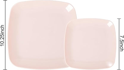 PULOTE 60PCS Pink Square Plastic Plates Disposable - Premium Quality Pink Set Include 30 Dinner / 30 Dessert Plates for Party, Wedding & Valentines Day