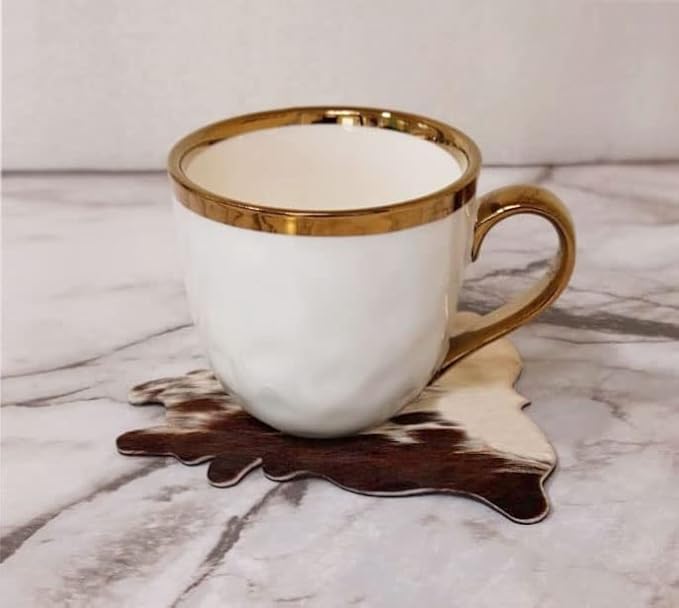 Cowhide Coaster Set of 6 pcs Natural Cowhide Drink Coasters Hair On Cow Shape - Image 4