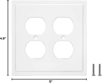 Henne Bery Modern Edge Decorative Wall Plate Switch Plate Outlet Cover, Durable Solid Zinc Alloy (Double Duplex, White)