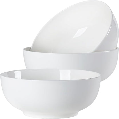 60 oz Large Soup Bowl, Pho Bowls, 8-Inch Off-White Porcelain Bowls Set of 3, Perfect for Hearty Meals and Serving