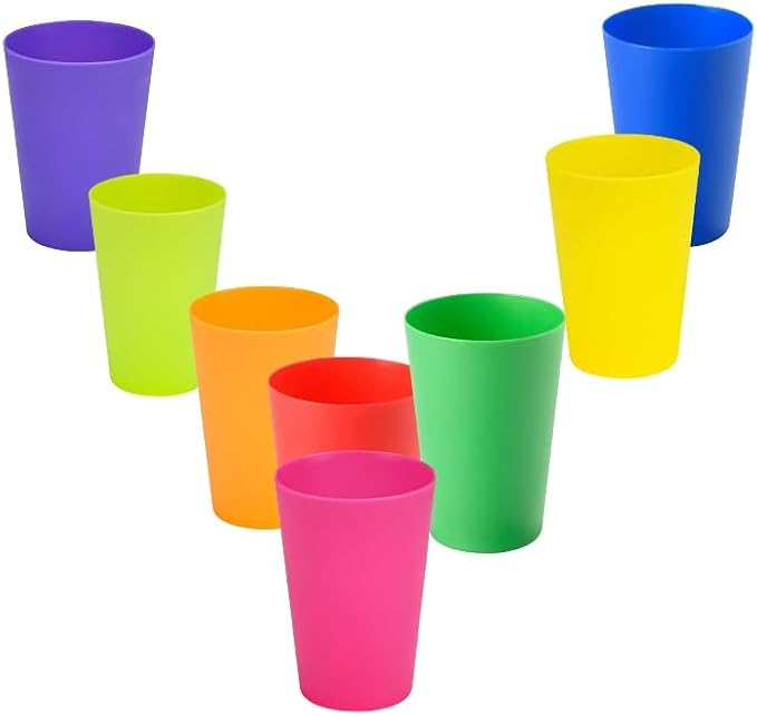 Set of 8, Mini Plastic Cups, Reusable Open Cups in 8 Colors, Stackable Water - Image 5