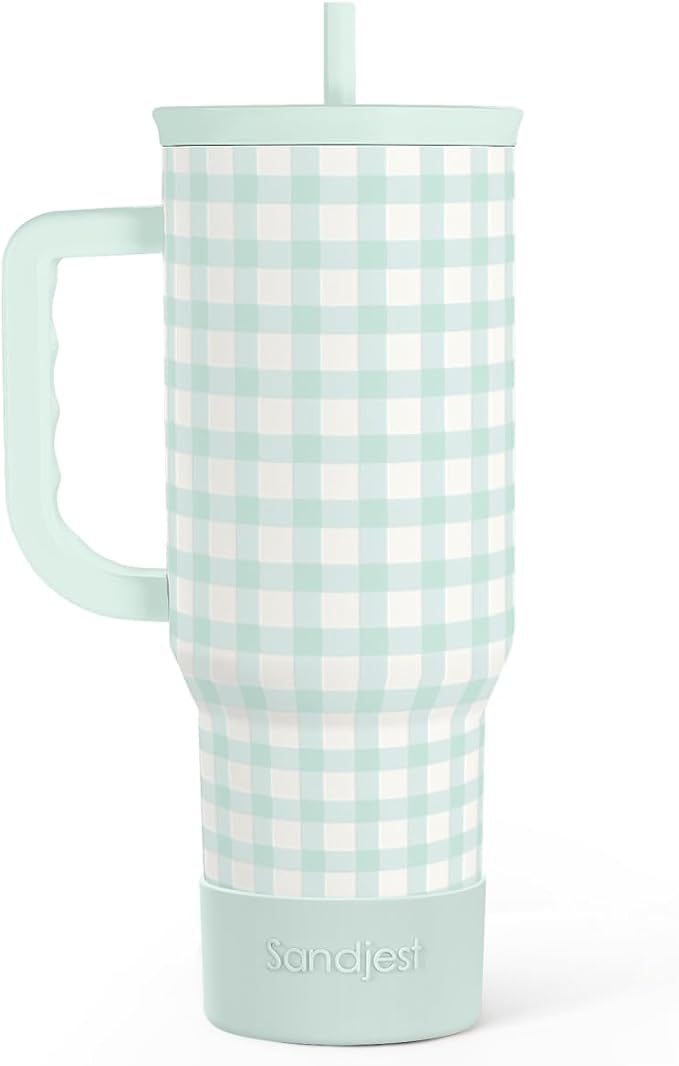 SANDJEST Mint Gingham 40oz Slider Tumbler by SANDJEST