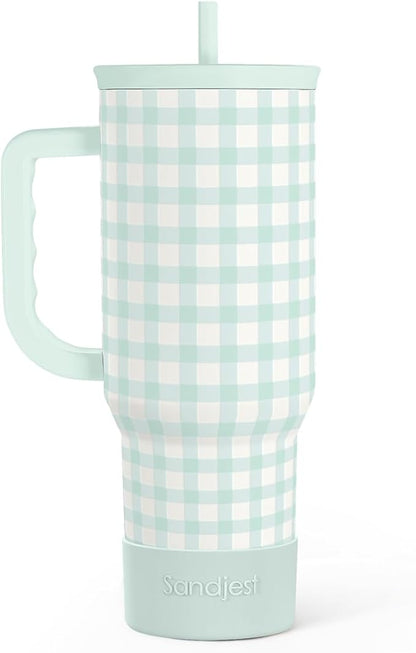 SANDJEST Mint Gingham 40oz Slider Tumbler by SANDJEST