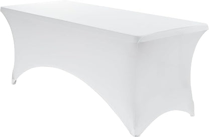 VidaFete Spandex Tablecloth 4FT, Fitted Stretch Table Cover for Rectangle Tables, Wrinkle Resistant and Washable Tablecloths for Outdoor, Picnic, Party, Wedding, Banquet, Birthday, White