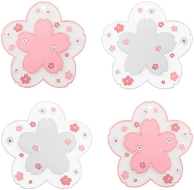 Sakura Coasters Set of 4 Kawaii Cup Mat Anti-Skid Pot Bowl Pad Placemats PVC by WELOCMETOBINOSTER