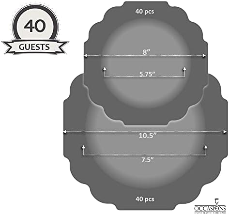 " OCCASIONS " 80 Plates Pack,(40 Guests) Heavyweight Wedding Party Disposable Plastic Plates Set -40 x 10.5'' Dinner + 40 x 8'' Salad/Dessert Plate (Imperial White & Gold)