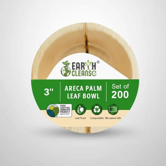 3" Round Palm Leaf Bowl Pack of 200 | 100% Natural, Compostable & Biodegradable Disposable Bowl | Eco-Friendly, Sturdy, Plastic-Free Tableware for Parties, Catering & Takeaway