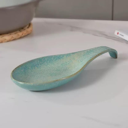 Spoon Rest for Stove Top, Ceramic Spoon Holder Large 9 Inches, Spault Rest for Kitchen Counter Coffee Spoon Holder Cooking Utensil Rest, Farmhouse Kitchen Décor, Christmas Gift, Green
