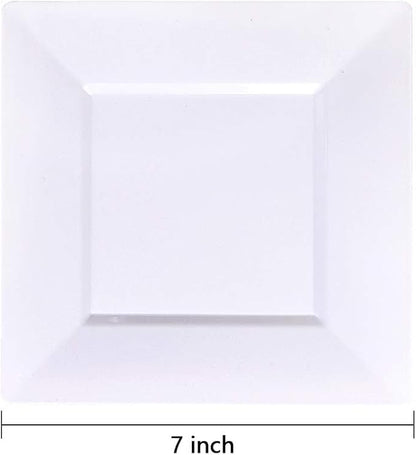 bUCLA 60Pieces White Plastic Plates – 7inch White Square Plates- Premium Disposable for Party & Wedding
