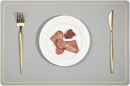 PU Leather Placemats Set of 4 - Waterproof Heat Resistant Dining Table Mats - Minimalist Non-Slip Coasters for Plates & Bowls 18x12 Inches (Light Gray)