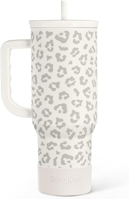 SANDJEST Leopard Tumbler with Handle, Insulated Cup Stainless Steel Travel Mug by SANDJEST