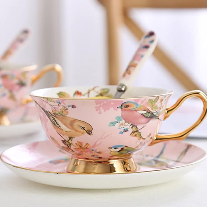 Pink Bird Porcelain Tea Cup Set - 7oz - Image 5