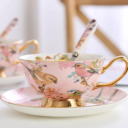 Pink Bird Porcelain Tea Cup Set - 7oz - Image 5