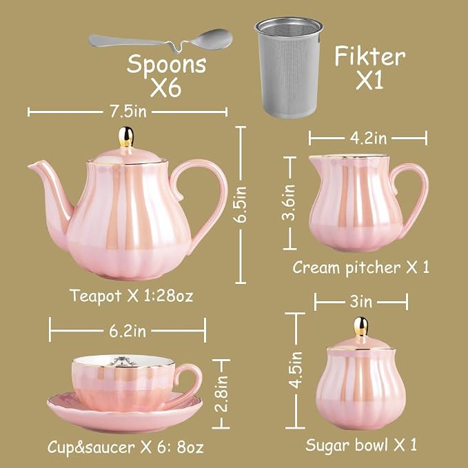 Sweejar Porcelain Tea Sets British Royal Series, 8 OZ Cups& Saucer Service - Image 3