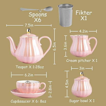 Sweejar Porcelain Tea Sets British Royal Series, 8 OZ Cups& Saucer Service - Image 3