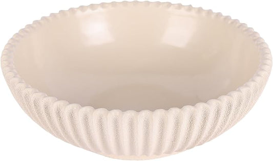 DOVDOV Beige ruffled-edge decorative bowl, large modern fruit bowl, home decor bowl for kitchen counter, coffee table, or entryway table, minimalist key holder and centerpiece fruit bowl.