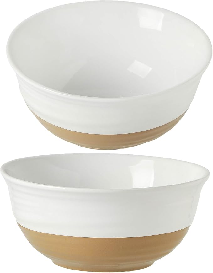 HASENSE Large Ceramic Serving Bowls Set of 2, 60 Oz 8.5 Inch White & Terracotta by Hasense