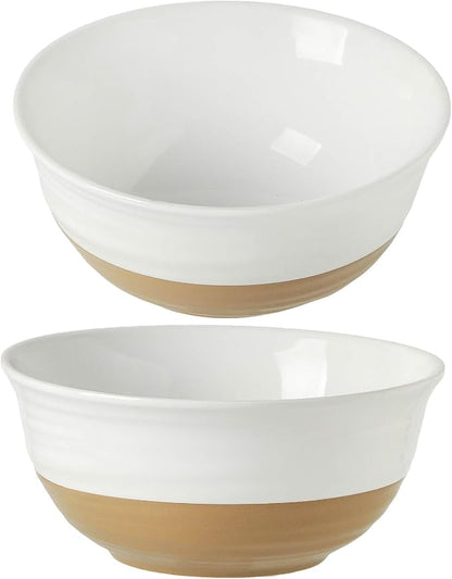 HASENSE Large Ceramic Serving Bowls Set of 2, 60 Oz 8.5 Inch White & Terracotta by Hasense