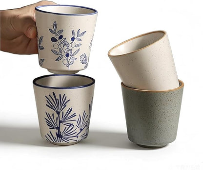 Ceramic Matcha Tea Cups Set of 4, 6 oz Japanese Tea Cup, Handcrafted, No Handle by SYJANHOME