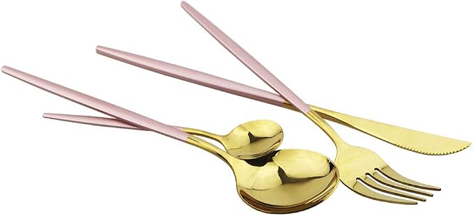 Pink Gold Silverware Set, JASHII 20-Piece Stainless Steel Satin Finish Flatware - Image 3