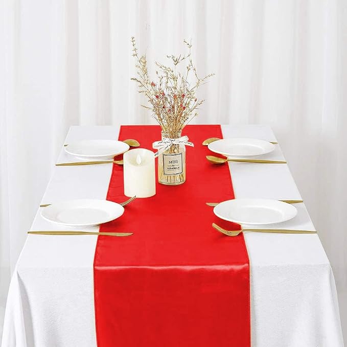 Red Satin Table Runners 10 Pack 12x108 inch Silk Smooth Fabric | Bright Satin - Image 2
