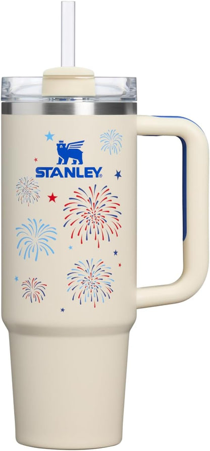 STANLEY Quencher H2.0 Flow State Tumbler, 30 oz, Cream Royal Fireworks | Handle by Unknown