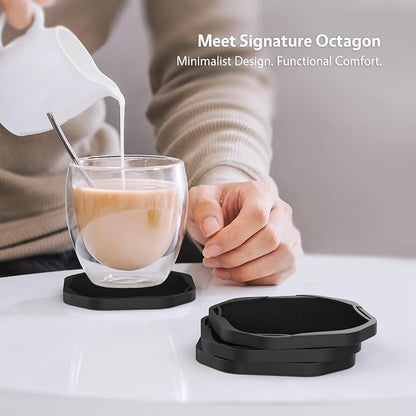 UMIRRO Absorbent Felt & Silicone Drink Cup Coasters Set of 6 - Image 2