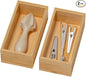 Bamboo Drawer Organizer, Small Silverware Organizer for Kitchen Drawer, Stackable Utensil Tray, 2 Pcs Flatware Organizer, Bamboo 6" x 3" x 2" (Outer), 5.3" x 2.3" x 1.77" (Inner)