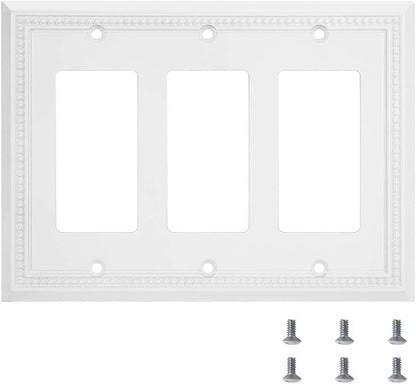 Henne Bery Sunken Pearls Heavy Duty Decorative Wall Plate Switch Plate Outlet Cover (Triple Decorator, White)