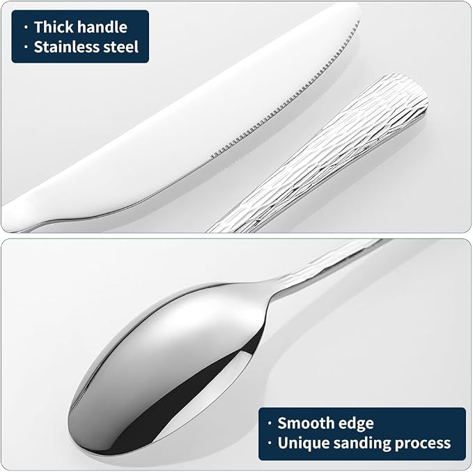 Black Hammered Silverware Set, Heavy Duty Flatware Set, 18/10 Stainless Steel - Image 8