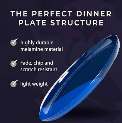 Thomas Fuchs Creative 1/2 & 1/2 Melamine Side Plates Set of 4, Chip and Break-Resistant, Durable Salad Plates, Kid-Friendly Dessert Plates for Indoor and Outdoor, Dishwasher Safe, Cobalt/Navy