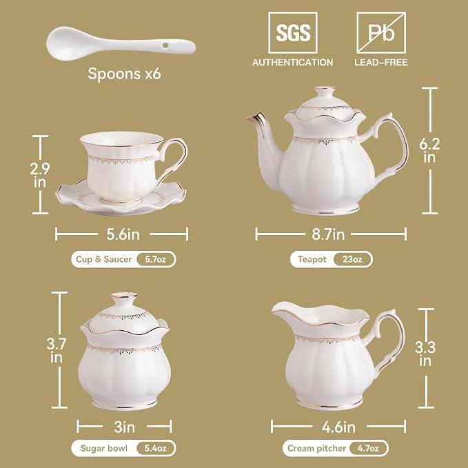 Sweejar Porcelain Tea Set With Gold Trim - Image 5