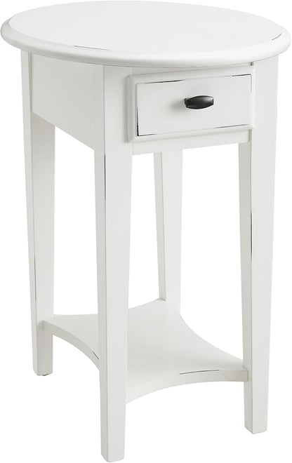 Leick Home Haven Ridge Oval End Table, One Drawer Side Table, Farmhouse White, 214387
