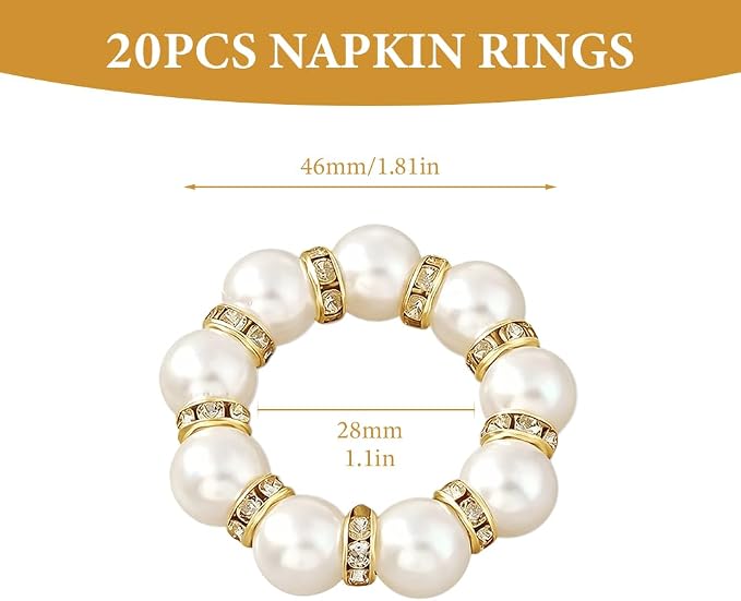 50Pcs Pearl Napkin Rings, Imitation Pearl Ring Napkin Wedding Beaded White | - Image 2