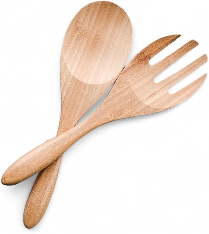 Large Bamboo Salad Server Set, 12-inch Salad Lifters by WoodenBaker