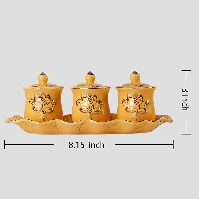 QINLANG Yellow Buddhist 3 Altar Cups Set, Buddha Water Cup Set of 3, Ceramic - Image 2