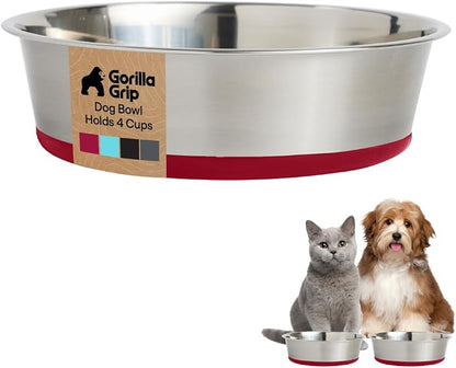 GORILLA GRIP Dog Bowl, Holds 4 Cups, Food Grade 304 Stainless Steel Food and by Unknown