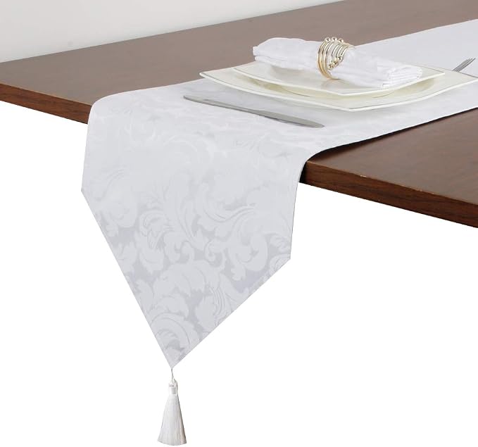 EHouseHome Jacquard Damask Reversible White Table Runners by EHouseHome
