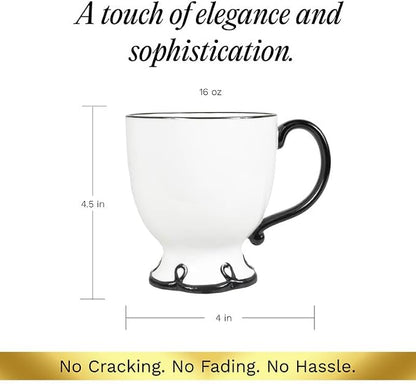 SANGO Splash of Cheers Large Mugs Set of 4, 16 oz Stoneware Black and White - Image 7