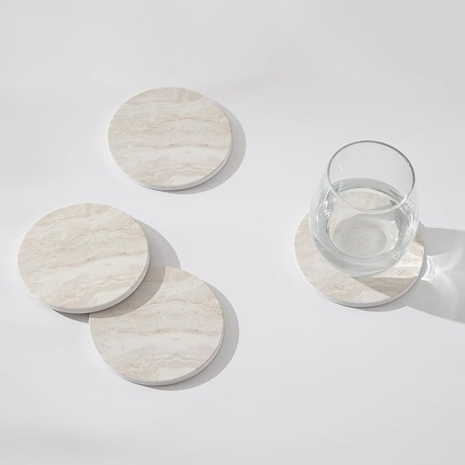Set of 6 Light Beige Abstract Onyx Marble Coasters - Image 4