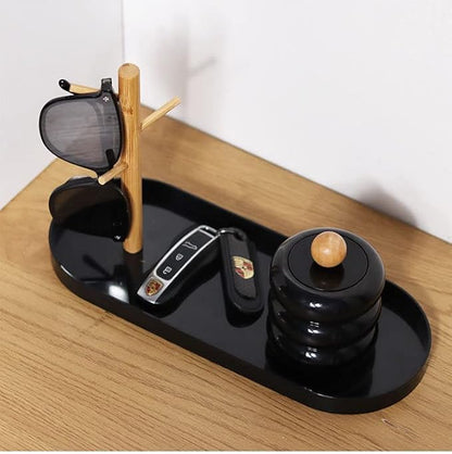 Shinpuru Key Tray & Key Bowl, Jewelry Tray with Wood 3-Tier Hanging Organizer - Multi-Functional Entryway Tray, Perfect for Key Bowl, Ring Holder, Jewelry Dish Organize (Black Oval)